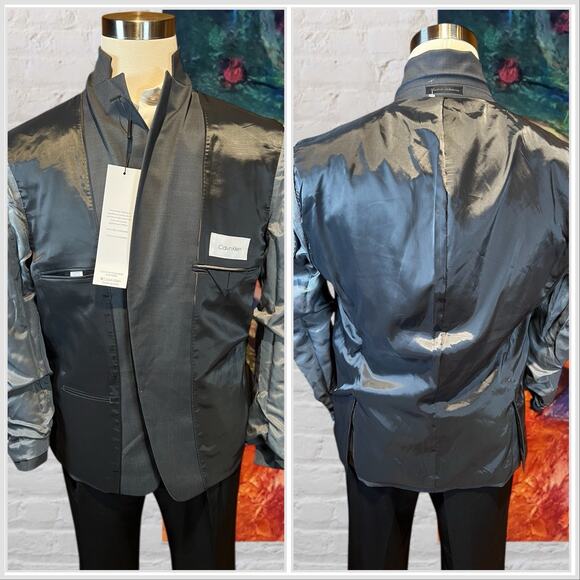 New Calvin Klein Mens 44S Slim Solid Steel Gray Nailhead Blazer Jacket $460 - Picture 8 of 16